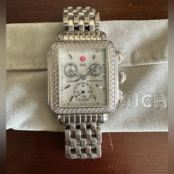 Michele Deco Stainless Diamond Watch